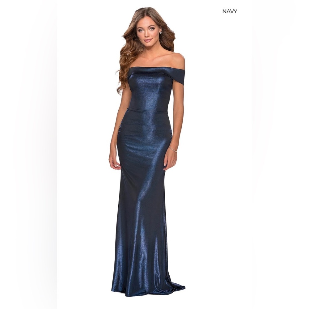 La Femme Fashion; Navy Blue Sparkly Prom Dress; size 4
